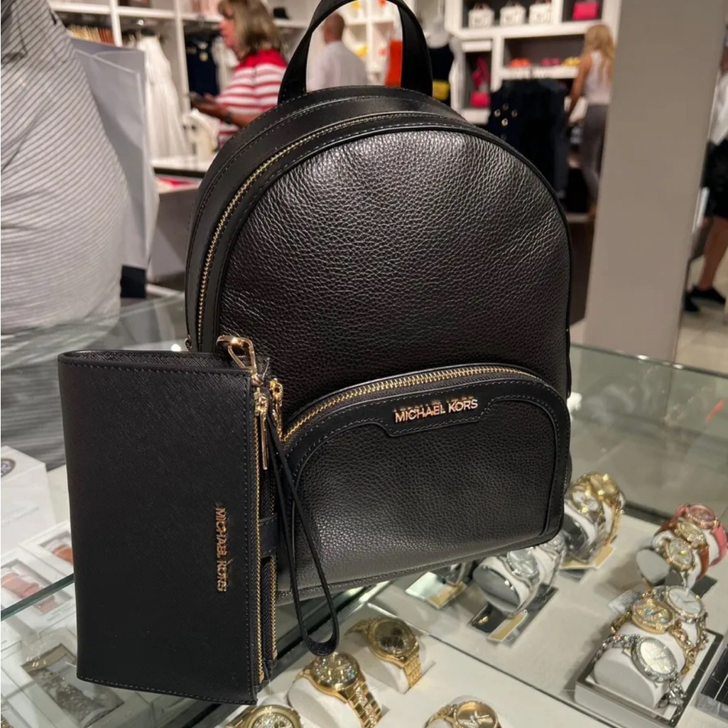 Michael Kors Medium Backpack & Wallet Set Black Nwt